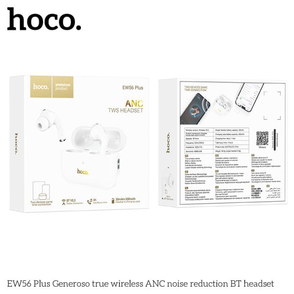 Hoco EW56 Plus ANC True Wireless Earphones – White Color - Image 2